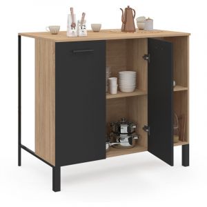 Idmarket Table de bar îlot cina 100 cm bois noir et plateau façon hêtre