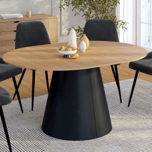 Idmarket Table à manger ronde extensible ANGELE 4-8 personnes bois effet hêtre et pied noir 110-150 cm