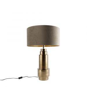 Qazqa Lampe de table bronze avec abat-jour en velours taupe et doré 50 cm - Bruut