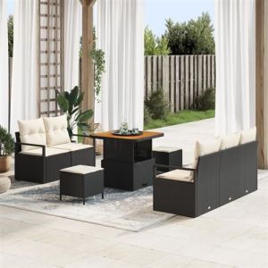 VidaXL Ensemble de Canap&eacute; de Jardin 8 Pi&egrave;ces avec Coussins Noir Poly Rattan Acacia 3362465