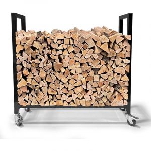 Râtelier à bûches 90 x 25 x 90 cm avec roulettes galvanisé intérieures et extérieures, râtelier à bois mobile en métal, stockage de bois de