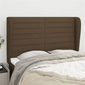 VidaXL Tête de Lit avec Oreilles Meuble de Chambre à Coucher Accessoire de Lit Double Tête de Cadre de Lit Marron Foncé 147x23x118/128 cm Tissu