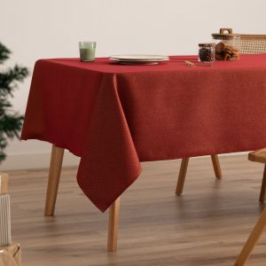 Nappe de No&euml;l en coton jacquard rouge 140x300 cm