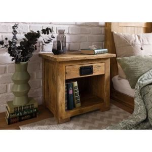 Table de chevet en bois de manguier 50x40x45, vernis beige, RAILWAY 387