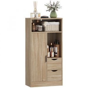 Homcom Meuble de salle de bain - 2 tiroirs, compartiments ouverts - panneau de particules - 50x25x100cm - bois naturel
