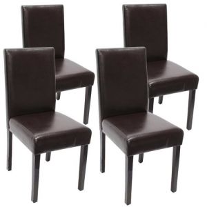 Lot de 4 chaises de s&eacute;jour Littau, cuir reconstitu&eacute;, marron, pieds fonc&eacute;s