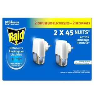 Raid Recharge Diffuseur Électrique Liquide - Répulsif Moustiques et Moustiques Tigres 90 Nuits - 2 Recharges
