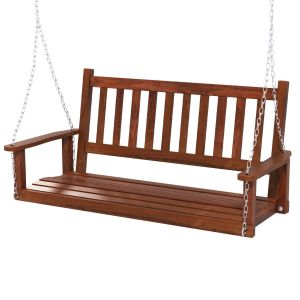 Balançoire / banc suspendu Coast 2 places en bois pour l'extérieur - 136 x 67 x 63 cm, marron, capacité 230 kg