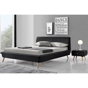 Concept-Usine Lit scandinave Norway 140x190cm - Cadre de lit design Noir avec pieds en bois