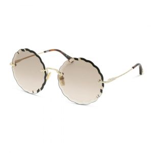 Chloé Femme CH0047S 001 Lunettes de soleil Métal Or Marron Ronde Sfumé