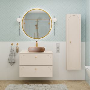 Ensemble meuble simple vasque encastrée 80cm et colonne Sanae Beige sable