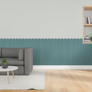 Plage Papier peint découpé préencollé, soubassement, festonné, bleu canard, traits dessinés, raccordable, 83 cm X 195 cm