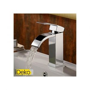 Ideko Robinet Mitigeur lavabo contemporaine robinet cascade salle de bains - fini chrome