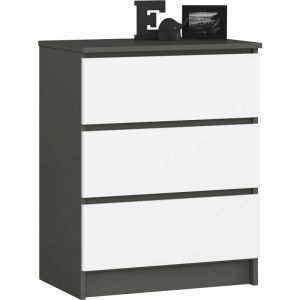 Commode Akord K60 Gris Graphite 60 cm 3 tiroirs façade Blanche 60x40x77 cm