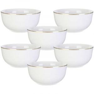 Image de Set de 6 bols blancs en porcelaine avec liseré doré (50cl) - AURA