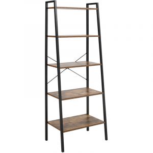 Homcom Étagère style industriel incliné 5 étagères dim. 56L x 34l x 160H cm métal noir aspect vieux bois 56x34x160cm Marron
