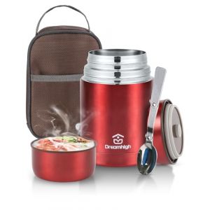 Dreamhigh Boîte Alimentaire Isotherme 800ml avec Sac à Lunch,Thermo Isolant Contenant avec Cuillère,Thermos Alimentaire Chaud san