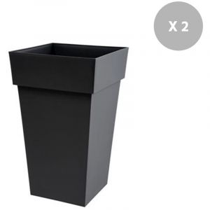 Image de Eda Plastiques Lot de 2 pots de fleur carr&eacute; Toscane 39 x H.65 cm - Anthracite
