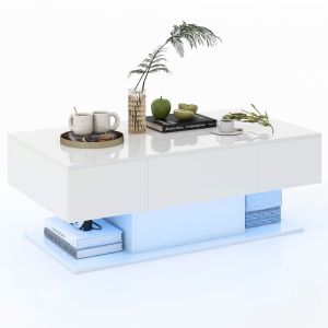Table basse Coast avec 20 LED Lights - 2 tiroirs - Max. 50 kg - 110 x 60 x 40 cm - Blanc