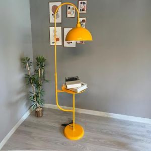 Lampadaire Moderne en Métal Jaune Avec Plateau et Tête Mobile, Culot E27, Lampadaire Moderne Pour Salon ou Chambre