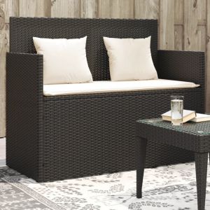 VidaXL Banc de jardin avec coussins noir r&eacute;sine tress&eacute;e