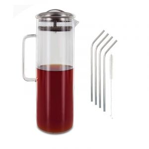 Image de Carafe à t glacé 1,5 litre + 4 pailles en inox