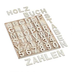Relaxdays Lettres (A à Z) et Chiffres (0 à 9), en Bois, Set de 144 pièces, pour décorer ou bricoler, Natures