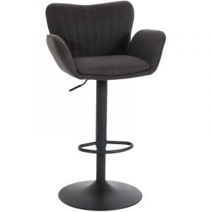 Décoshop26 Tabouret de bar x1 pivotant avec accoudoir repose-pieds rotatif en tissu gris foncé base métal noir 040008587