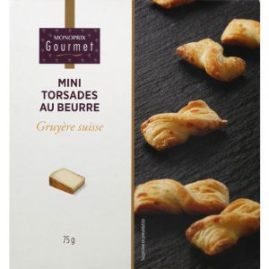 Monoprix gourmet Mini torsades au beurre et gruy&egrave;re Suisse - Le paquet de 75g