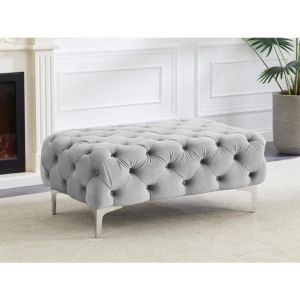 Pouf chesterfield en velours gris clair EDWINA