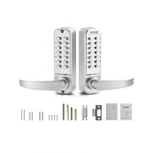VEVOR Serrure à Code Mécanique à 14 Touches, Serrure de Porte d'Entrée Sans Clé à Clavier Mécanique, avec Poignée, Double Face, en Acier Inoxydable, Étanche, pour Maison, Clôture Extérieure, Argenté