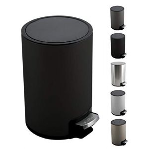 Spirella Poubelle 3 ou 5 litres Acier Inoxydable Fermeture Douce avec récipient intérieur Riku Salle de Bains Poubelle à pédale Boîte à ordures Frein de Chute Noir Mat