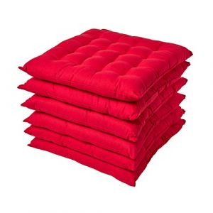 Homescapes - Lot de 6 Galette de Chaise Capitonnéee 40 x 40 cm Rouge - Rouge