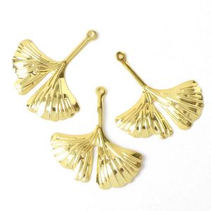 Pendentif Feuille de Ginkgo Dor&eacute; &agrave; l'or fin 24K - 2 pcs