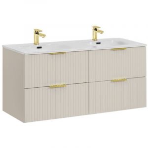 Meuble sous vasque NOXERA 120 cm &ndash; Marron congo &ndash; Double vasque encastr&eacute;e + siphons