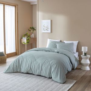 Terre de Nuit Parure de lit 240x220 coton &agrave; rayures vert Horizon
