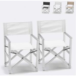 Image de Beach and Garden Design Chaises transats réalisateur de plage pliants aluminium textilene LUSSO 2 pcs | Blanc