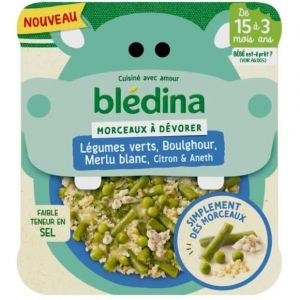 Blédina Petit plat morceaux à dévorer légumes verts, boulghour, merlu blanc