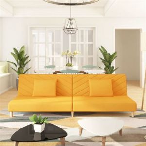 VidaXL Canapé-lit à 2 Places avec Deux Oreillers, Lit de Jour avec Dossier, Lit d'Invité, Meuble de Chambre Salon, Moderne, Jaune Tissu