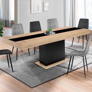 Idmarket Table à manger extensible rectangle eden 6-10 personnes bois et noir bande centrale noire 160-200 cm - Bois-clair