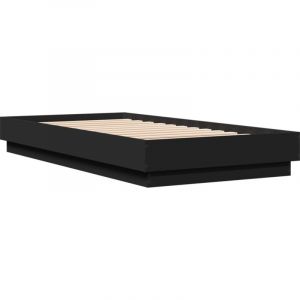 VidaXL Cadre de Lit avec Lumières LED, Sommier à Lattes, Lit Simple, Lit Adulte de Chambre à Coucher Intérieur, Moderne, Noir 75x190 cm