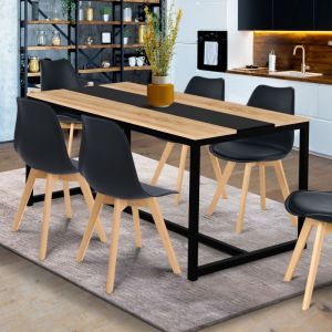 Image de Idmarket Table à manger DOVER 6 personnes bande centrale noire design industriel 150 cm