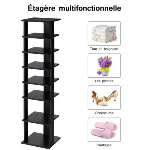 Image de COSTWAY Meuble à Chaussures 7 Niveaux en Forme de Tour Peu Encombrante Rangement d'Angle 27 x 26 x 110 CM Noir