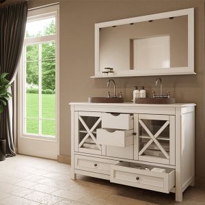 Miroir 124 cm blanc vieilli avec tablette - Boho