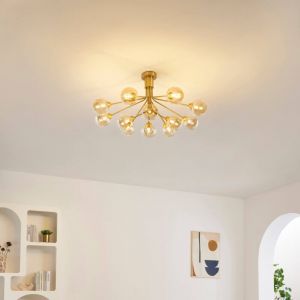 Kosilum Grand lustre élégant laiton 12 boules ambrées - Audrey