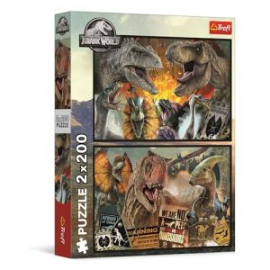Trefl Puzzle 2 en 1 : Jurassic World, Le Monde Préhistorique - 2 x 200 Pièces - Ensemble de Deux Puzzle pour Les Adolescents