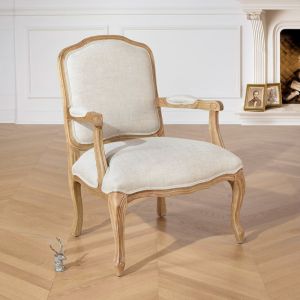 Fauteuil en hévéa et lin premium beige