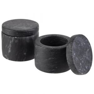 APS 15920 Lot de 2 boîtes à marmorder, en marbre, diamètre : 6 cm, hauteur : 5 cm, capacité : 40 ml, Gris