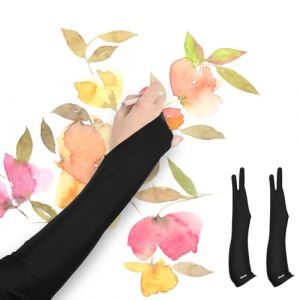 OTraki Lot de 2 Gants de Dessin Anti Fouling, Gant Tablette Graphique pour Droitier Gaucher, Gants d'artiste &Eacute;lastiques, Gant &agrave; 2 Doigts, Noir (46x11.5CM)