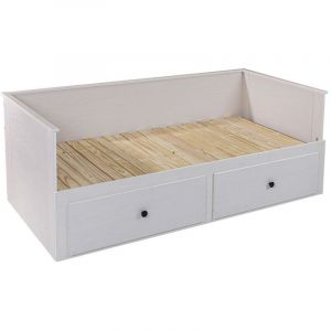 Lit banquette 90X200 cm extensible en 180X200 cm avec tiroirs de rangement en pin vernis blanc - WILMA